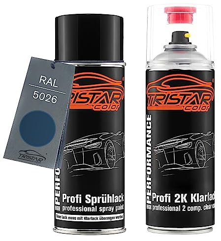 TRISTARcolor Kit di bombolette spray 2K RAL 5026 Perlnachtblau Perl lucida vernice di base 2 componenti vernice trasparente bomboletta a spruzzo vernice spray vernice a spruzzo