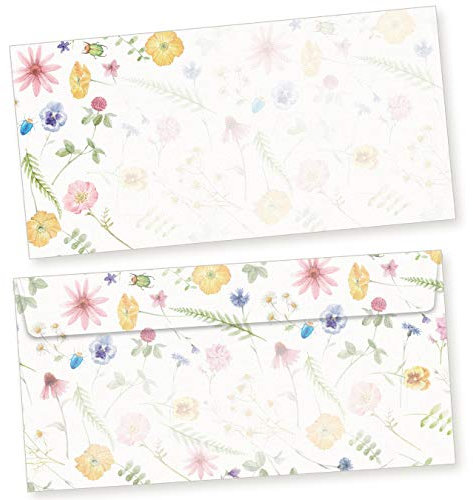 Flora-Bianca Briefumschläge 50 Stück DIN lang Umschläge Blumen floral selbstklebend ohne Fenster nachhaltig