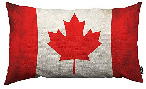 HOSNYE Kissenbezug mit Kanada-Flagge, bemalt auf alte Ziegelmauer, Leinenstoff für Couch, Bett, Sofa, Auto, Taille Kissenbezug 30,5 x 50,8 cm