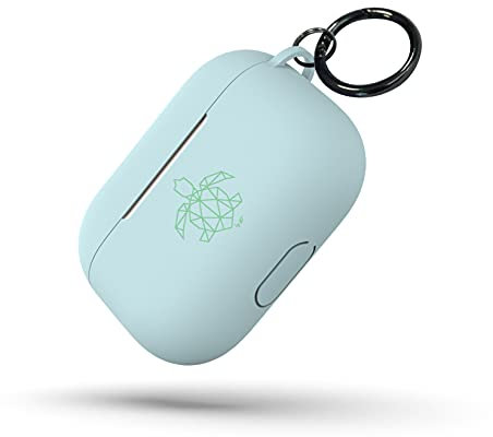 turtleandcase Silikonhülle Kompatibel mit AirPods Hülle | Stoßfeste Schutzhülle | mit Karabiner | Unterstützt kabelloses Laden für AirPods (AirPods Pro, Helles Minzgrün)