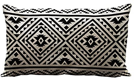Wozukia Ikat Aztekenmuster, Überwurf-Kissenbezüge, Design in Schwarz und Weiß, geometrischer Rahmen, Bordüre oder Dekoration, rechteckige Kissenbezüge für Couch, Sofa, Baumwollleinen, 30.5x50.8 cm