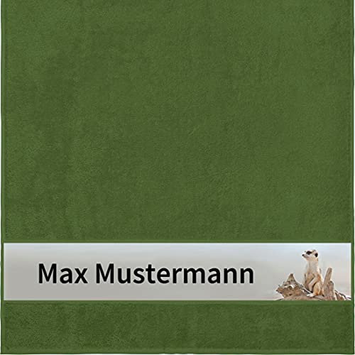 Duschtuch mit Namen - personalisiert - Motiv Erdmännchen - viele Farben & Tiermotiven - Dusch-Handtuch - dunkelgrün - Größe 70x140 cm - persönliches Geschenk mit Wunsch-Motiv und Wunsch-Name