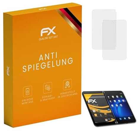 atFoliX Panzerfolie kompatibel mit Microsoft Surface Duo 2 Schutzfolie, entspiegelnde und stoßdämpfende FX Folie (3er Set)