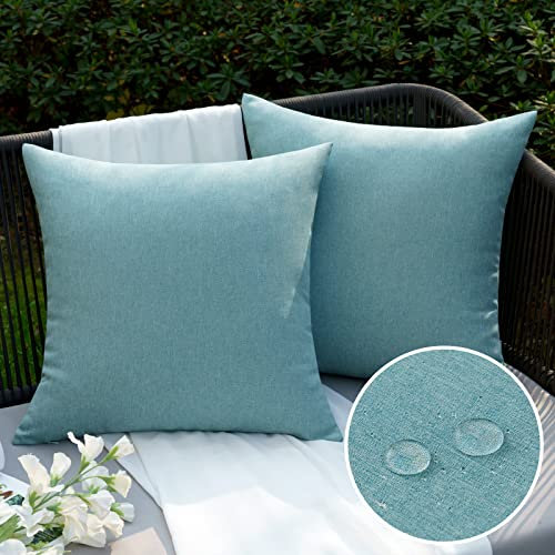 EMEMA Kissenbezug Outdoor Wasserdicht Sofakissen Wasserfest Dekokissen Kissenbezüge Dekorativ Kissen Kissenhülle aus Polyster für Garten Sofa Wohnzimmer Bett 2er Set 45x45 cm Cyan