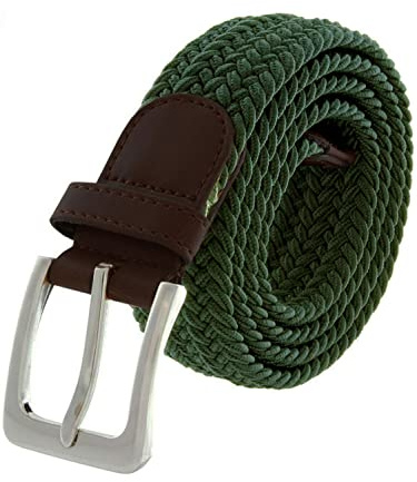 989Zé ENZO Stretchgürtel für Herren, elastisch, gewebt, verstellbar, geflochtene Metallschnalle, grün, L