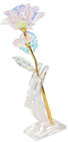 FISHTEC - Rose Éternelle en Or et Cristaux - Brillante avec Support Transparent - Idée Cadeau : St Valentin/Fêtes des Mères - Support et Boîte Inclus