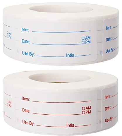 2 Rolls 1000 Pieces Removable Food Labels, 1 x 2 Inch Date Stickers for Freezer, Refrigerator Food Containers - Easy to Write On