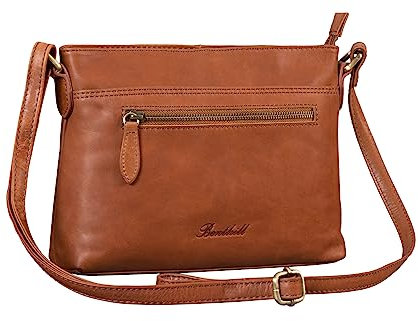 Benthill Damen Handtasche aus Echt-Leder - Schultertasche aus Rindsleder - Tasche mit Reißverschluss - Vintage Ledertasche/Umhängetasche, Farbe:Braun