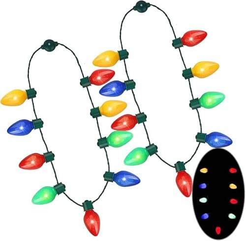 Dilabnda LED Weihnachtskette mit Glühbirnen Halskette für Kinder Erwachsene, leuchtende Lichterketten für Weihnachten, Geburtstag, Hochzeit, Halloween, Rave, Karneval, Partyzubehör, Partyhit (2PCS)