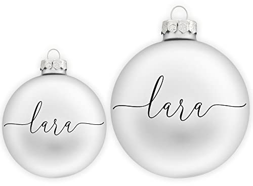 TheSmartGuard Christbaumkugel mit Namen | Weihnachtskugel personalisiert aus Glas| Ø 6cm oder 8cm in Silber-Weiß (Matt) | Weihnachtsschmuck