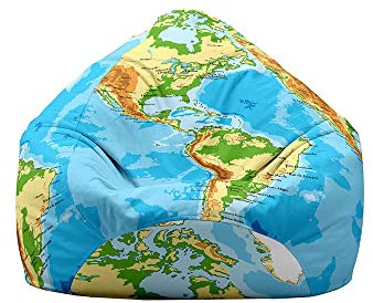 Treer Sitzsack ohne Füllung für Kinder & Erwachsene, Welt Drucken Lazy Bean Bag Sitzsäcke Sitzsackbezug, Spielzeug Aufbewahrung Sitzkissen mit Reißverschlus (100x120cm,Globus)