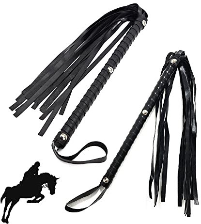 OHYER 2 Pièces Fouet équestre Fouet à Cheval Fournitures de Fouet d'entraînement Cravache D'équitation pour Chevaux avec Poignée en Cuir pour Entraînement à L'équitation de Plein Air (Noir)