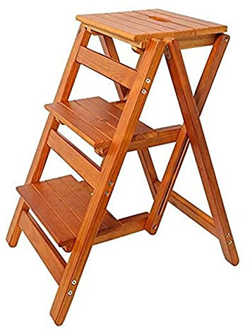 CHEMYO Taburete Plegable Fino Resistente Taburete de Silla Plegable/Escalera con 3 escalones, Taburete de Escalera de Madera, peldaño de Escalera Extensible