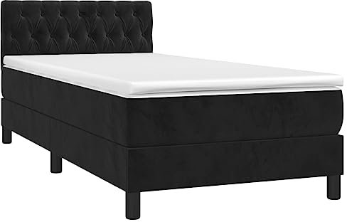 vidaXL Boxspringbett mit Matratze Bett Polsterbett Bettrahmen Bettgestell Lattenrost Einzelbett Hotelbett Schlafzimmerbett Schwarz 100x200cm Samt