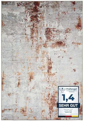 -LUXOR- living Lago | Waschbarer In- und Outdoor Teppich | Modernes Design, Pflegeleicht, Flexibel Einsetzbar, Haustierfreundlich | 160 x 230 cm Grau-Rost