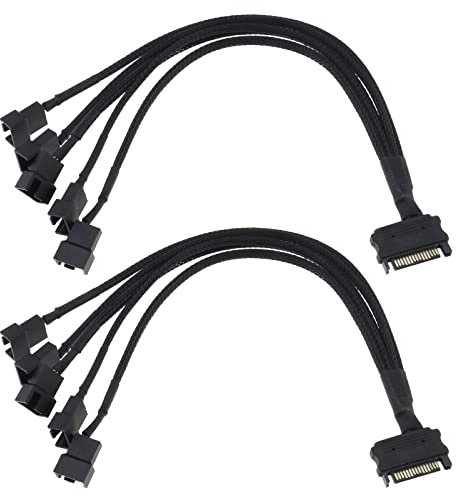 ECSiNG 2 x SATA 15-poliger Stecker auf 5 x 3-polig/4-polige Buchse, Lüfter-Splitter-Kabel für PC-Gehäuse, Kühlventilator, 30 cm, 12 V