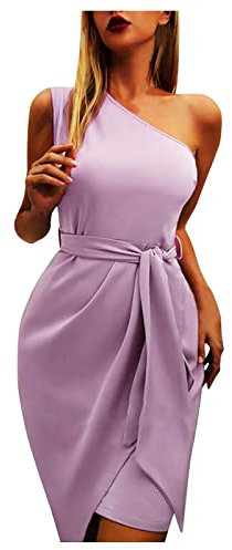 Robe de cocktail à une épaule - Robe de soirée sexy à paillettes - Robe d'été sexy sans manches - Robe de bal courte avec fente - Robe d'été - Robe de soirée moulante, lilas, L