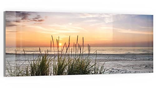 DEQORI Glasbild Echtglas | Motiv Sonnenuntergang am Strand | horizontal einteilig 150x60 cm | schöne Dekoration | Wandbild für Wohnzimmer, Schlafzimmer, Flur & Küche | moderne Wanddeko