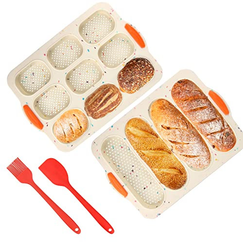 Brötchen und Baguette Backform Set - Silikon Brotbackformen Klein Mit Silikonmesser und Pinsel