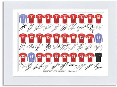 Manchester United Team Squad 2025-2026 Signed Poster Print Framed Picture Photo Autograph Gift 25/26 Man Utd Bruno Fernandes Mbeumo Cunha Sesko (A4 Mounted Only)