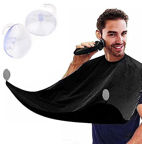 SEMINISMAR Bart Schürze,Rasierumhang,Bart Trimmen Catcher Cape für Rasieren Haarschnitt,Bartschürze für Herren,Lätzchen für die Bartrasur,mit 2 Saugnäpfen,Schwarz