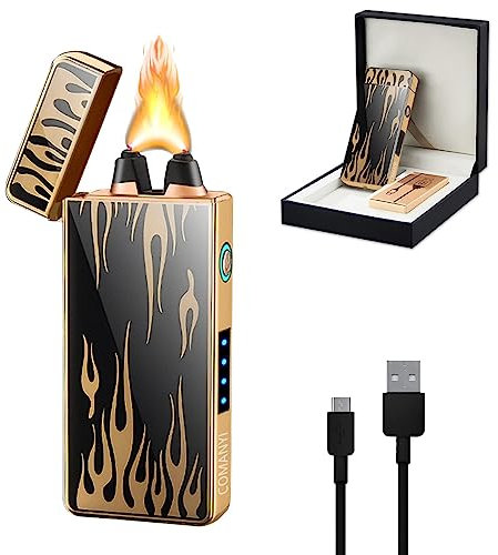 GADATOP Elektrisches Plasma Feuerzeug Arc Plasma Aufladbar USB Winddicht Flamme Feuerzeug mit LED-Batterieanzeige für Kerzen und Feuerwerk (Flamme)