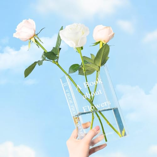 Book Vase,Vase De Livre Transparent,Vase De Livre en Acrylique,Vase en Forme de Livre Flower Arrangement Ware pour la décoration de la Maison de l'hôtel,Floral Et Décoration D'intérieur, Blanc