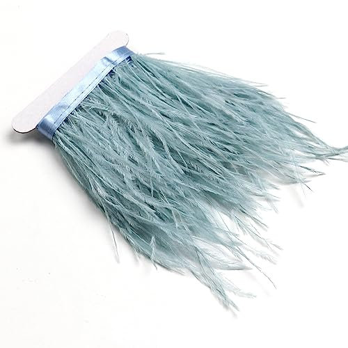 1 m Hellblau Straußenfedern, Fransen mit Satinband, für Kleider, Nähen, Basteln, Kostüme, Dekorationspackung