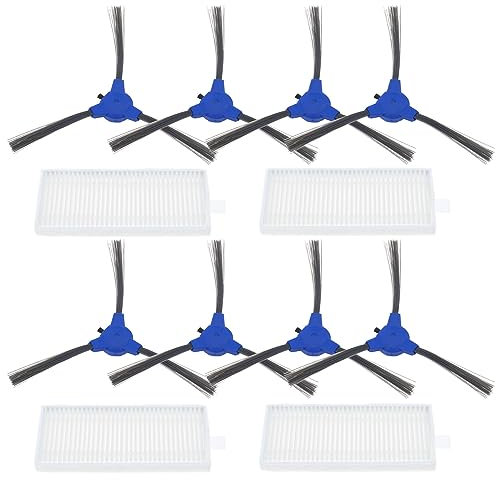 EMSea Lot de 12 brosses latérales et filtres de rechange compatibles avec Bagotte BG600 BG700 BG80 aspirateur robotique rouleau brosse latérale filtre