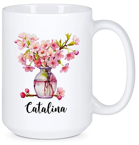 Cadeaux en fleurs de cerisier, tasse à café personnalisée en fleur de cerisier avec nom, tasse en céramique Sakura personnalisée pour femme, tasse à thé personnalisée pour amoureux des fleurs de