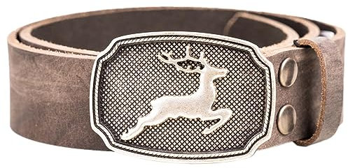Goldschmidt Trachten Trachtengürtel Benno 40mm breit | Echtleder-Gürtel Made in Germany | Gürtelschnalle mit Hirsch | Für Lederhosen (115)