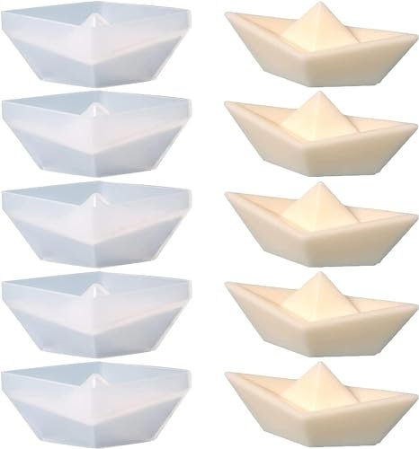 LATRAT Silikonform Boot, 5 Stück 3D Origami Silikonform Schiff, Boot Kerzenformen Seifenform,für Tortendeko Schokolade Seife Sojawachs Kerzen Handwerk