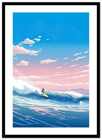 MJ-Graphics - Travel Poster Set für Schlafzimmer, Badezimmer & Wohnzimmer - Wandbild Din A4 300g dickes Kunstdruckpapier - Surfen-Welle Motiv Bilder ohne Rahmen