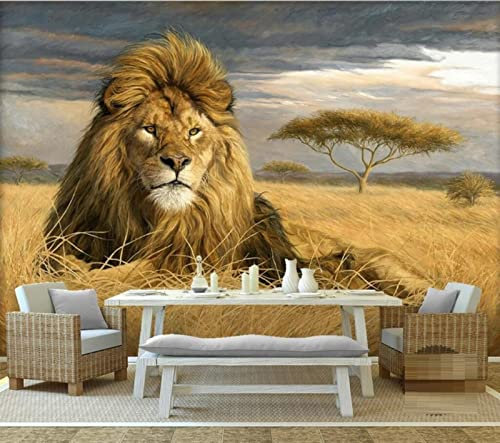 MIWEI Wallpaper Papier Peint Panoramique Lion De Pelouse Rétro Papier Peints Intissé Decoration Murale Chambre Salon 150x105cm-M216906