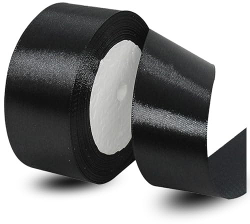 Satinbands Schwarz 40mm Breit, 23 Meters Geschenkband Schleifenband für Geschenkverpackungen, DIY-Basteleien, Blumensträuße, Nähprojekte, Schleifenherstellung, Geburtstags- und Hochzeitsdekorationen