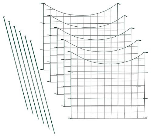 Ansobea Teichzaun Gartenzaun Komplettset Steckzaun 5 Zaunelemente 6 Befestigungsstäbe Zaun für den Garten, Gitterzaun Set Zaun Garten Hundezaun Gartenzaun Metall Grün - Unterbogen