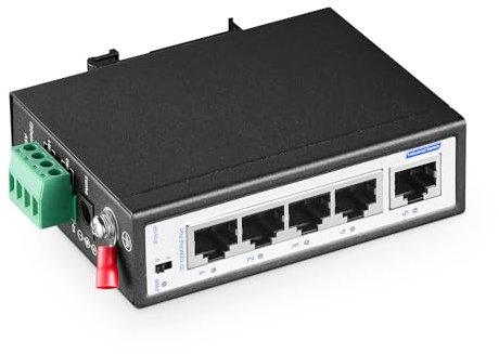 YuLinca 5 Port PoE+ Industrial DIN-Rail Switch, 4 Ports PoE+ et 1 Uplink, 10/100Mbps Fast Ethernet, Din Rail & Wall Mount Included, Unmanaged IP30 Industrial Switch