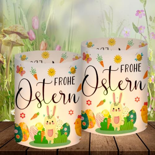 Bluelves 12 Windlicht Tischdeko Ostern, Deko Ostern Teelichter Lichthülle, Teelichthalter Ostern Windlichter Set, Ostern Tischdeko für Teelicht Kerzen