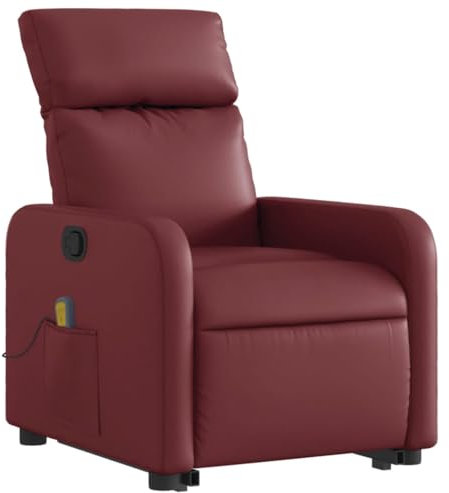 vidaXL Massagesessel, Sessel mit Aufstehhilfe, Relaxsessel mit Liegefunktion Vibrationsfunktion, Fernsehsessel Liegesessel Aufstehsessel, Weinrot Kunstleder