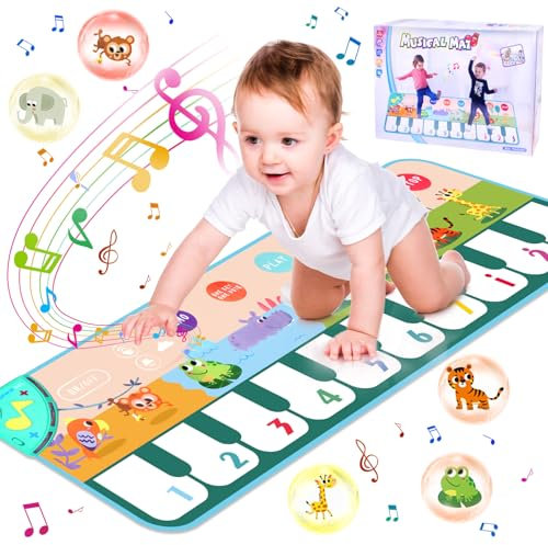 YESLUSY Musikmatte für Kinder mit 8 Tieren, Baby Spielzeug ab 1 Jahr Tanzmatte Klaviermatte, kinderspielzeug ab 1 2 3 4 Jahr Mädchen, Geschenk Mädchen Junge Weihnachts Geburtstag