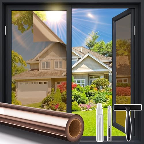 Windimiley Fensterfolie Sonnenschutz Spiegelfolie Fenster Sichtschutz, Blickdicht von Aussen Sonnenschutzfolie 90x300cm, Selbsthaftend UV-Schutz Hitzeschutz Wärmeschutzfolie für Büro Tee-Silber