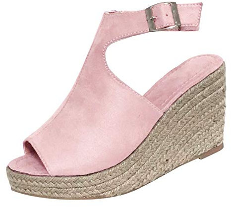 Scarpe da donna, stivaletti estivi, alla moda, stile romano, casual, da donna, con cunei, sandali da donna, sandali da donna, impermeabili, Colore: rosa., 43 EU