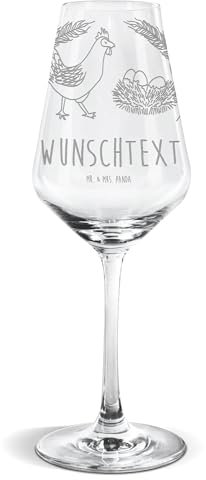 Mr. & Mrs. Panda Personalisiertes Weißwein Glas Huhn Stolz - Personalisierte Geschenke, Schwangerschaft, Einzelnes Weißweinglas Mit Namen, Modernes Gravur, Spruch, Geburt, Bauernhof, Kristallklar, Hof