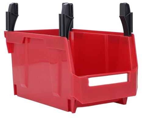 Stackable Shop Tool Bin, Parts Storage Organizer PP Plastic Impact Resistance Back Hanging with 4 Brackets for Garage Hardware Store (Red)