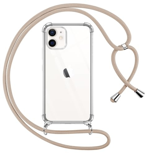 Pnakqil Handykette für iPhone 12 Mini, Silikon mit Kordel Necklace Schnur Case, Khaki
