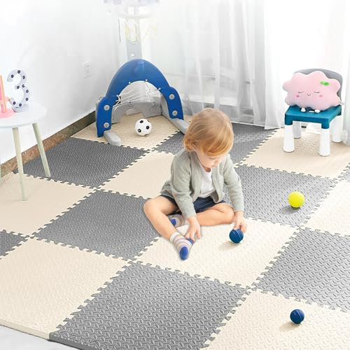 Unipampa Puzzlematte für Babys 20pcs, Spielmatte, Kinderspielteppich, Spielteppich für Baby, Puzzle Teppich, Abwaschbar Bodenschutzmatte, Pflegeleichte Baby Krabbelmatte, Weich rutschfest, 30x30cm