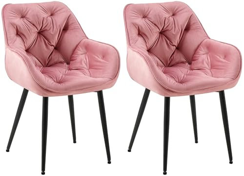 CLP Lot de 2 chaises Tanna Velours I Chaise de Salle à Manger avec accoudoirs I Chaise rembourrée matelassée, Couleur:Rose