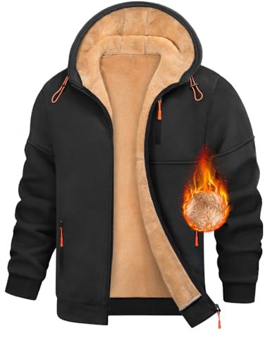 Nadeer Sweat à Capuche Zippé Homme Hiver Chaud Veste à Capuche Manches Longues Polaire Hoodie Sweatshirt avec Poches Casual Sportswear