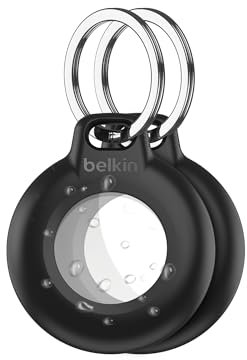 Belkin Anneau de Protection étanche avec Attache en métal pour AirTag (Protection Durable et antirayure, pour Porte-clés, Colliers d'animaux domestiques, Bagages, Sacs à Dos, etc. Noir, Pack de 2)