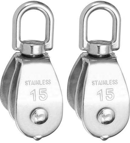 PATIKIL Doppelte Umlenkrolle mit 2 Kugellager, 2 Stück M15 304 Umlenkrolle Stahlseil Flaschenzug Edelstahl Hebe Kran Hängende Umlenkrolle Rad für Bau Lager Marine Industrie Haus, Silber